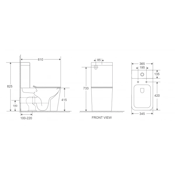Унитаз-компакт Mixxus Premium QUADRO-0401-T1 610х365х825mm, система смыва TORNADO 1.0 (MP6588)
