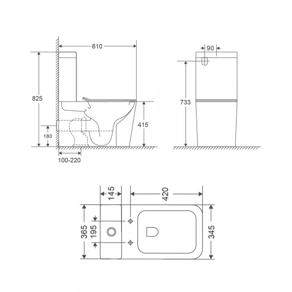 Унітаз-компакт Mixxus Premium QUADRO-0401-T1 610х365х825mm, система змиву TORNADO 1.0 (MP6588)