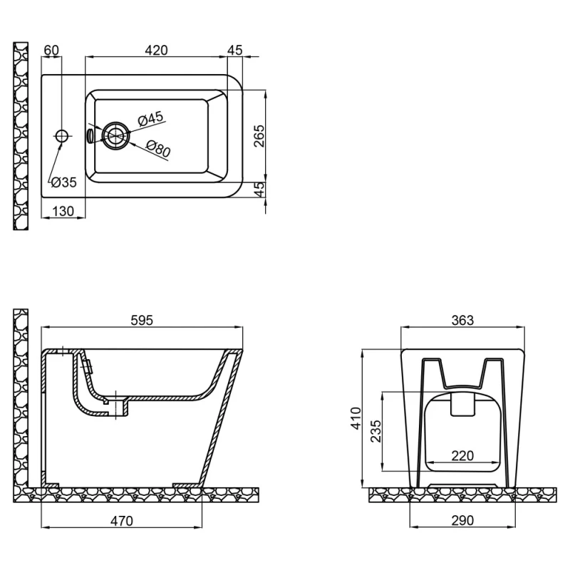 Біде підлогове MIXXUS PREMIUM QUADRO-0601 600х355х410mm (MP6589)