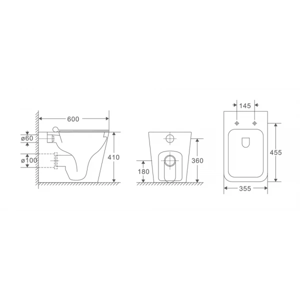 Унитаз напольный безбачковой Mixxus Premium QUADRO-0701-R 600х355х410mm, система смыва RIMLESS (MP6590)