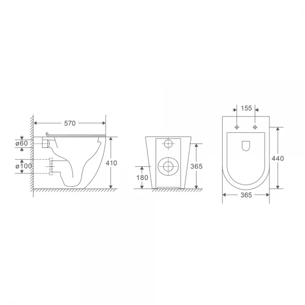 Унитаз напольный безбачковой Mixxus Premium ELLIPSE-0701-T1 570х365х410mm, система смыва TORNADO 1.0 (MP6593)