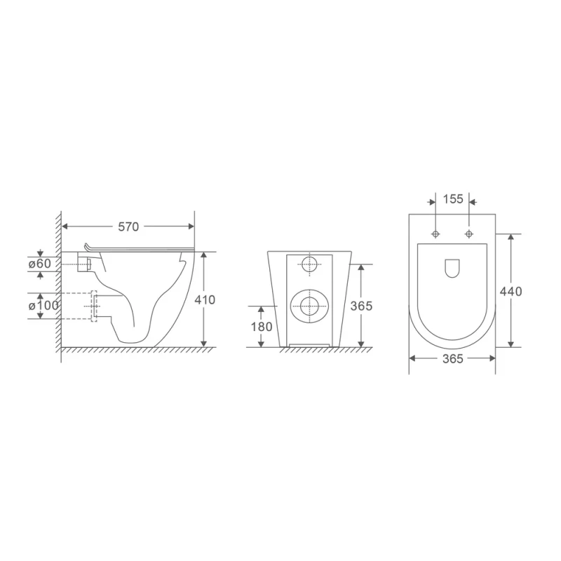 Унітаз підлоговий безбачковий Mixxus Premium ELLIPSE-0701-T1 570х365х410mm, система змиву TORNADO 1.0 (MP6593)