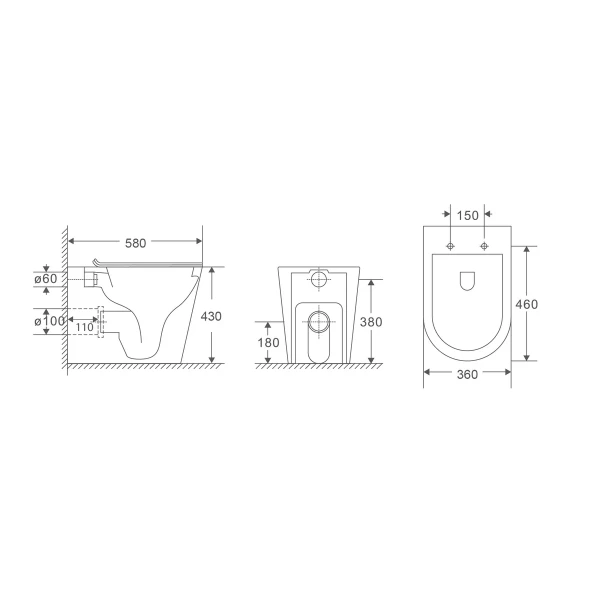 Унитаз напольный безбачковой MIXXUS PREMIUM BEVEL-0701-T1 580х365х430mm, система смыва TORNADO 1.0 (MP6597)
