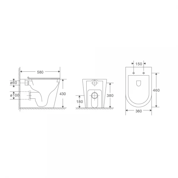Унітаз підлоговий безбачковий MIXXUS PREMIUM BEVEL-0701-T1 580х365х430mm, система змиву TORNADO 1.0 (MP6597)