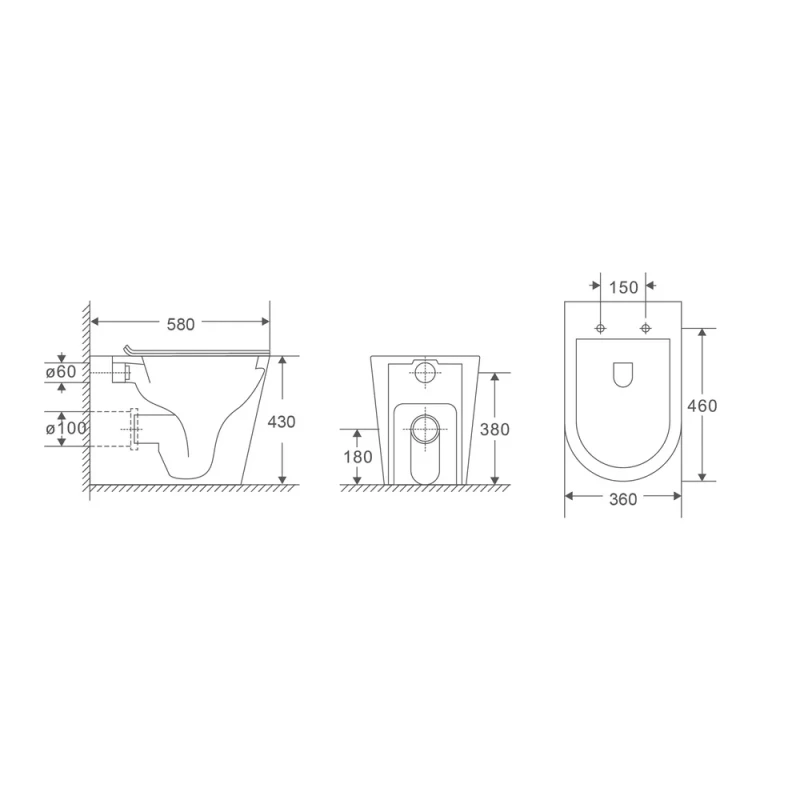 Унітаз підлоговий безбачковий MIXXUS PREMIUM BEVEL-0701-T1 580х365х430mm, система змиву TORNADO 1.0 (MP6597)