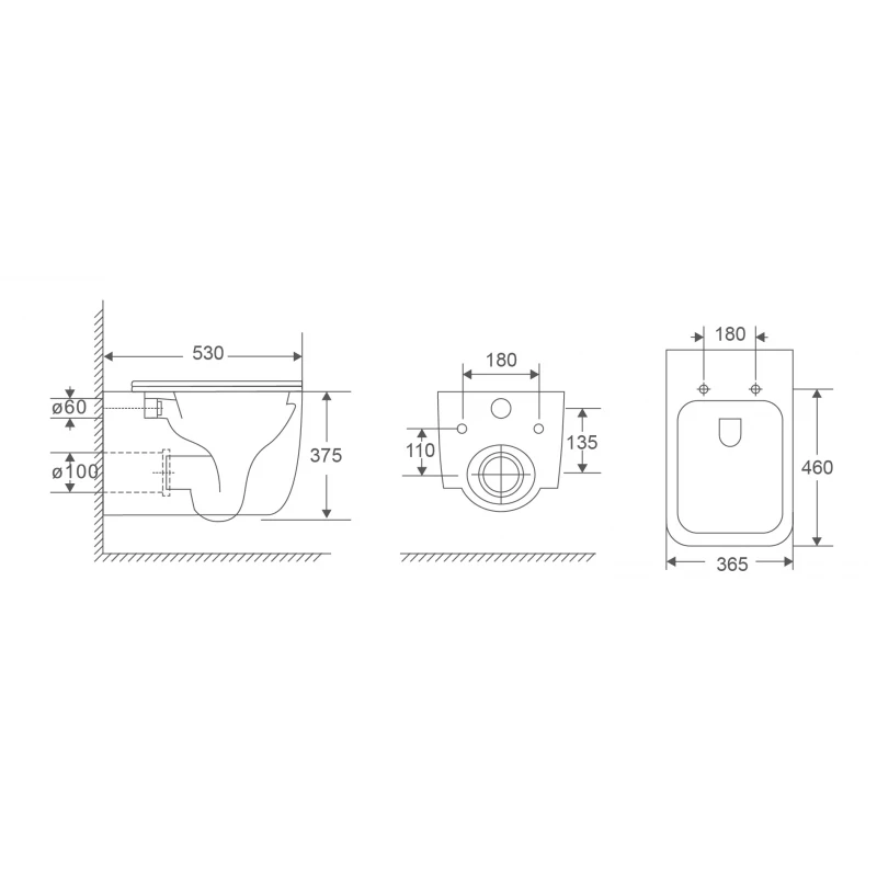 Унітаз підвісний Mixxus Premium DIVERSE-0301-T1 BLACK 530х365х373mm, система змиву TORNADO 1.0 (MP6600)