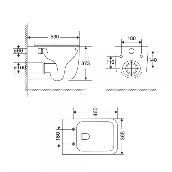 Унітаз підвісний Mixxus Premium DIVERSE-0301-T1 BLACK 530х365х373mm, система змиву TORNADO 1.0 (MP6600)