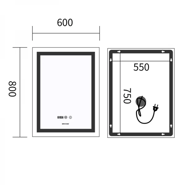 Зеркало Mixxus Premium FLASH MR21-60x80 с Led Touch, Anti-fog, димером, регулятором яркости, часами (MP6617)