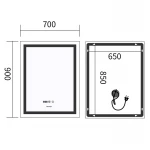 Зеркало Mixxus Premium FLASH MR21-70x90 с Led Touch, Anti-fog, димером, регулятором яркости, часами (MP6618)