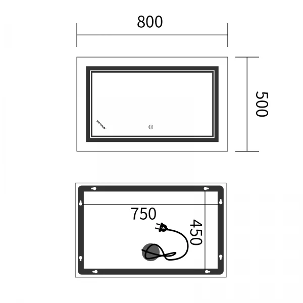 Дзеркало Mixxus Premium QUADRO MR20-50x80-REVERSE (LED Touch, Anti-fog, димер) (MP6620)