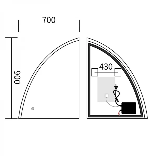 Зеркало Mixxus Premium TOPPER MS02-75x100 с Led Touch, Anti-fog, димером (3-6,5kK) (MP6634)