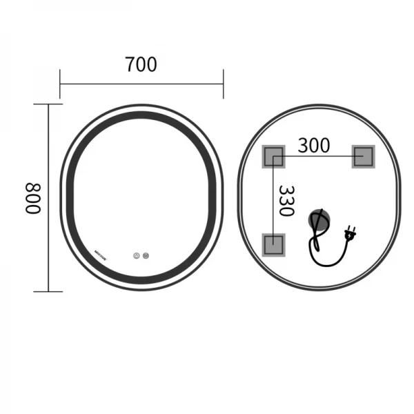 Дзеркало Mixxus Premium ELLIPSE MV05-80x70-REVERSE BLACK (LED Touch, Anti-fog, димер(3-6kK))(MP6646)