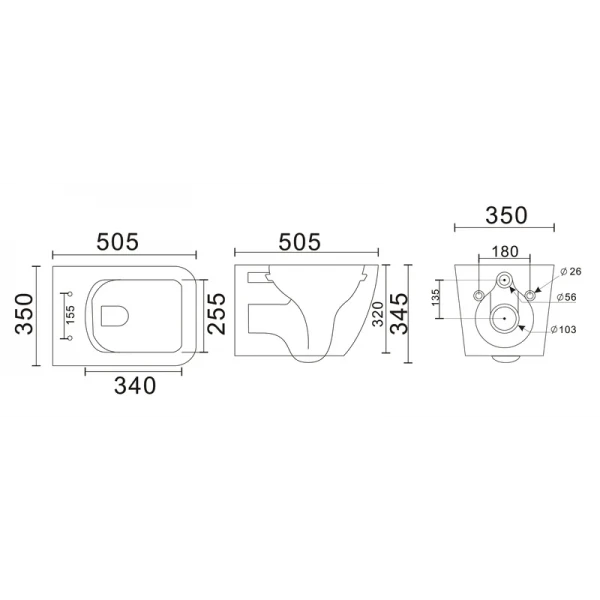 Унитаз подвесной Mixxus Premium QUADRO-0305-R GRAY 510x350x345mm система смыва RIMLESS (MP6656)
