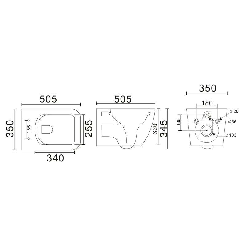 Унітаз підвісний Mixxus Premium QUADRO-0305-R GRAY 510x350x345mm система змиву RIMLESS (MP6656)