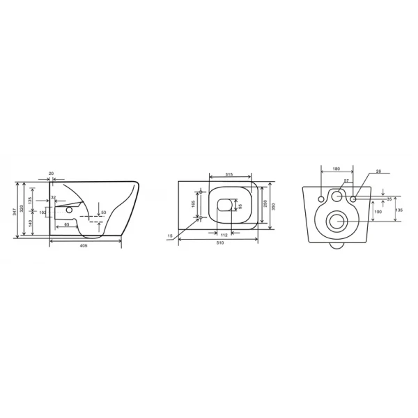 Унитаз-биде подвесной Mixxus Premium QUADRO-1301-R 510x350x345mm система смыва RIMLESS (MP6658)