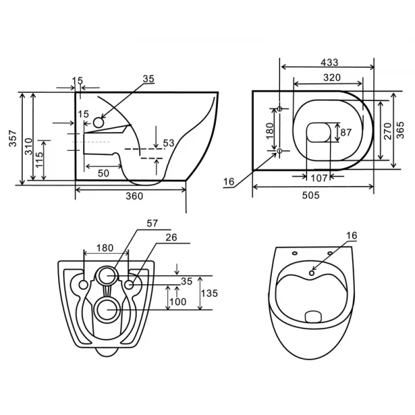 Унитаз-биде подвесной Mixxus Premium ELLIPSE-1301-R 500x365x350mm система смыва RIMLESS (MP6659)