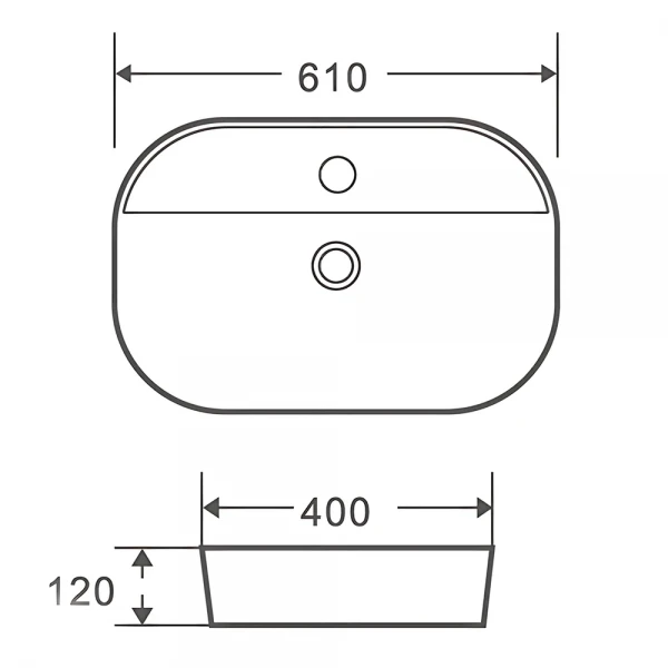 Раковина накладна Mixxus Premium ELLIPSE-0204 600х380х115mm з отвором під змішувач (MP6679)