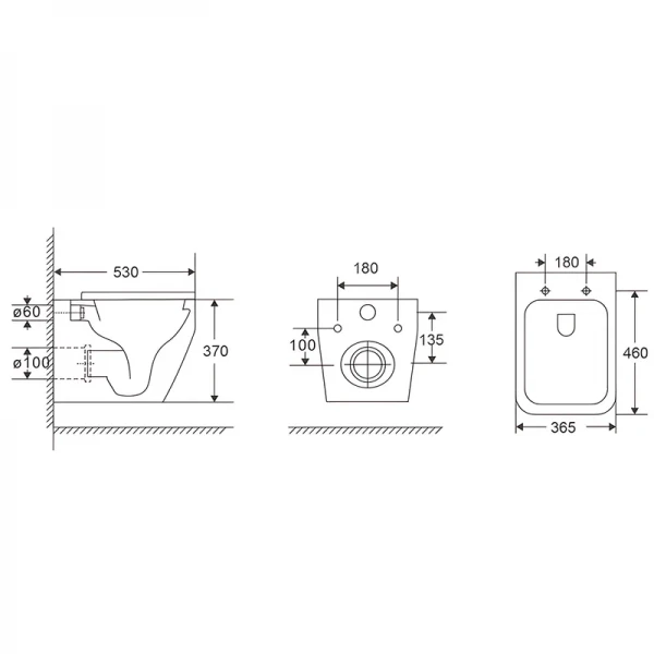 Унитаз подвесной Mixxus Premium STYLE-0301-T1 530х365х370mm система смыва TORNADO 1.0 (MP6691)