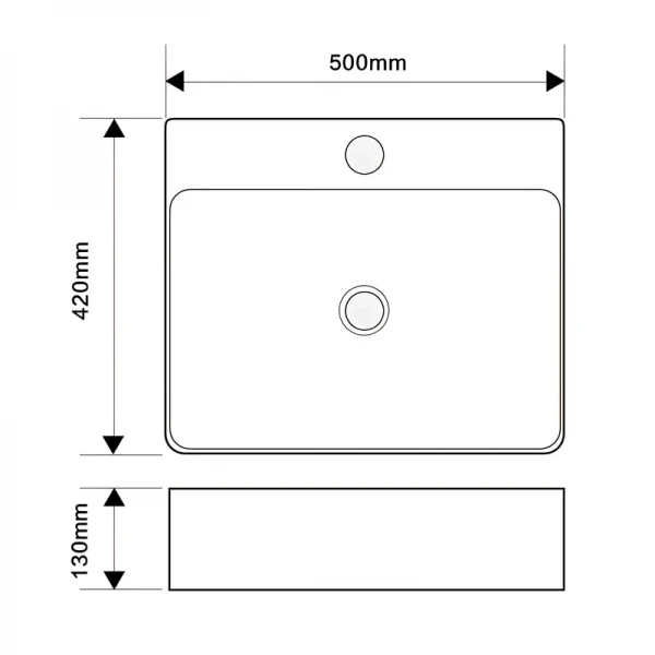 Раковина подвесная-накладная Mixxus Premium QUADRO-0203 500x420x130mm (отверстие под смеситель, перелив) (MP6718)