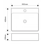 Раковина подвесная-накладная Mixxus Premium QUADRO-0204 600x420x130mm (отверстие под смеситель, перелив) (MP6719)