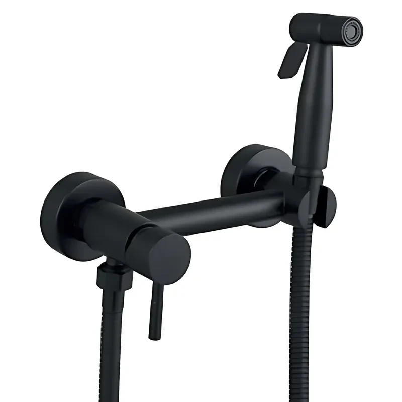 Смеситель настенный с гигиеническим душем Mixxus SUS-222 BLACK из нержавеющей стали SUS304 (MX0680)