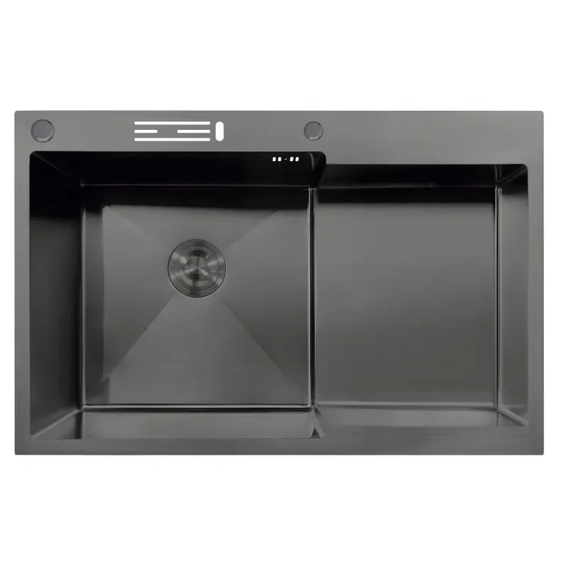 Мойка MIXXUS MH7849L-HK NANO-BLACK (3.0/0.9) из нержавеющей стали "глубокое крыло", с подставкой под ножи (MX1936)