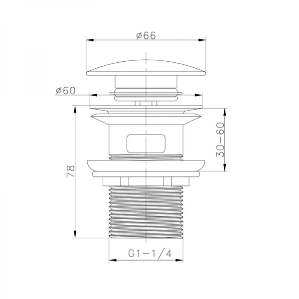 Донный клапан для раковины с переливом Zerix BV-09 GRAY 1 1/4