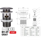 Донный клапан для раковины с переливом Zerix BV-09 GRAY 1 1/4