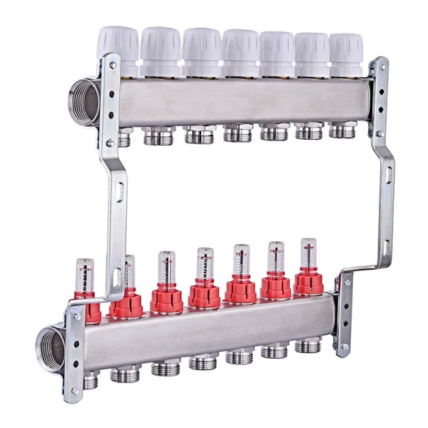 Коллекторный блок с расходомерами Nolf NF.2100-07S 1"x7 (корпус нержавеющая сталь) (NF3021)