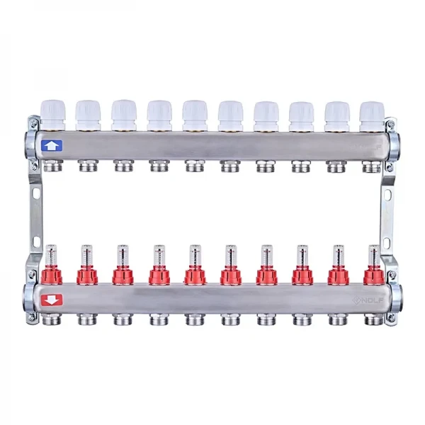 Коллекторный блок с расходомерами Nolf NF.2100-10S 1"x10 (корпус нержавеющая сталь) (NF3024)