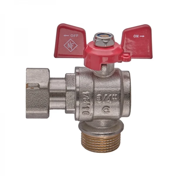 Кран шаровой Nolf classic NFC.841-08-3/4"FM ГШМ с накидной гайкой угловой, ручка "бабочка" красная (NF3159)