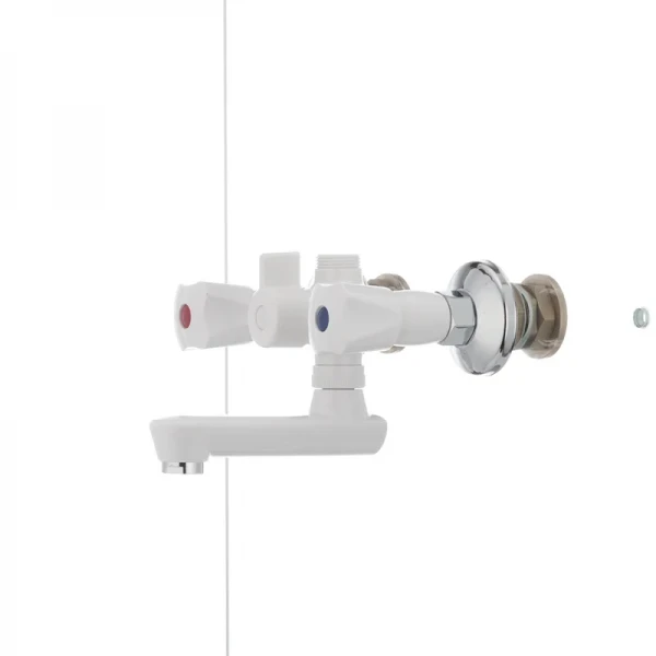 Змішувач для ванни PLAMIX Omega-142 білий з abs-пластику, двовентильний (PM0021)