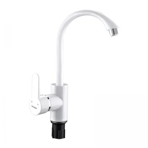 Смеситель для кухни Plamix Leon-011 из ABS-пластика белый, высокий с поворотным изливом (PM0614)