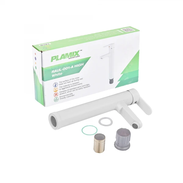 Смеситель для умывальника Plamix Raul-001-A HIGH White (без подвода) (PM0655)