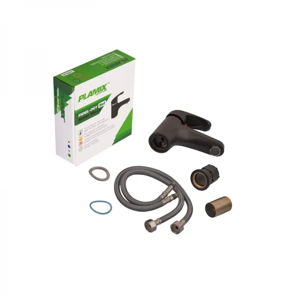 Смеситель для умывальника Plamix Fidel-001 SET Matte black (с подводкой) (PM0660)