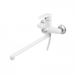Смеситель для ванны Plamix Cezar-006 пластиковый белый однорычажный с длинным изливом и душевым набором (PM0666)
