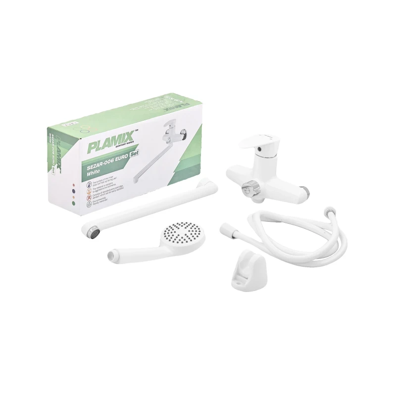Смеситель для ванны Plamix Cezar-006 EURO SET White (со шлангом, лейкой и кронштейном) (PM0666)