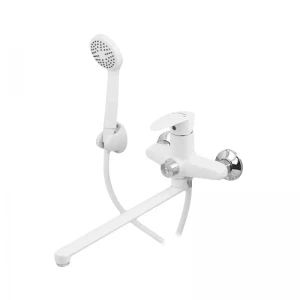 Смеситель для ванны Plamix Cezar-006 EURO SET White (со шлангом, лейкой и кронштейном) (PM0666)