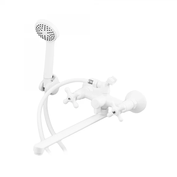 Змішувач для ванни Plamix Pablo -140 EURO SET пластиковий білий з довгим виливом та душовим набором (PM0670)