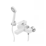 Смеситель для ванны Plamix Kubus-009 EURO SET пластиковый белый глянцевый с душевым набором (PM0673)