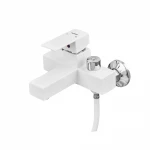 Смеситель для ванны Plamix Kubus-009 EURO SET пластиковый белый глянцевый с душевым набором (PM0673)