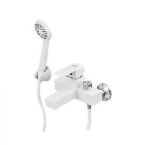 Смеситель для ванны Plamix Kubus-009 EURO SET White (со шлангом, лейкой и кронштейном) (PM0673)