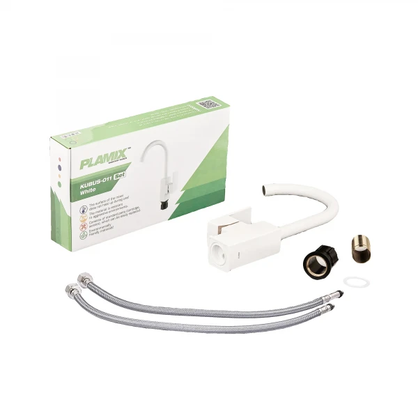 Змішувач для кухні Plamix Kubus-011 SET білий з ABS-пластику з гнучкою підводкою PM0674 (PM0674)