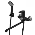 Смеситель для ванны Plamix CEZAR-006 EURO SET Matte black, со шлангом, лейкой и кронштейном (PM0690)