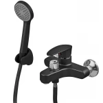 Смеситель для ванны Plamix CEZAR-009 EURO SET Matte black, со шлангом, лейкой и кронштейном (PM0693)
