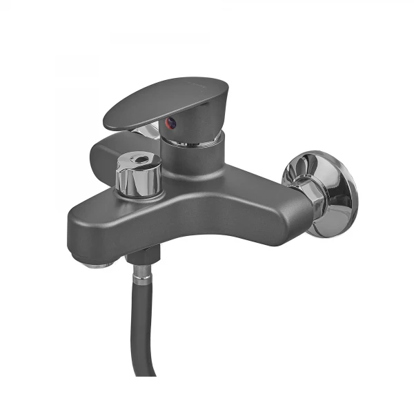 Смеситель для ванны Plamix CEZAR-009 EURO SET Graphite, со шлангом, лейкой и кронштейном (PM0694)