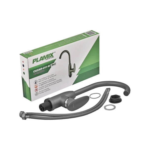 Смеситель для кухни Plamix CEZAR-011-B SET Graphite с подводкой (PM0695)