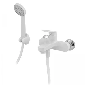 Змішувач для ванни Plamix Lucas-009 EURO SET пластиковий білий з коротким зливом та душовим набором (PM0708)