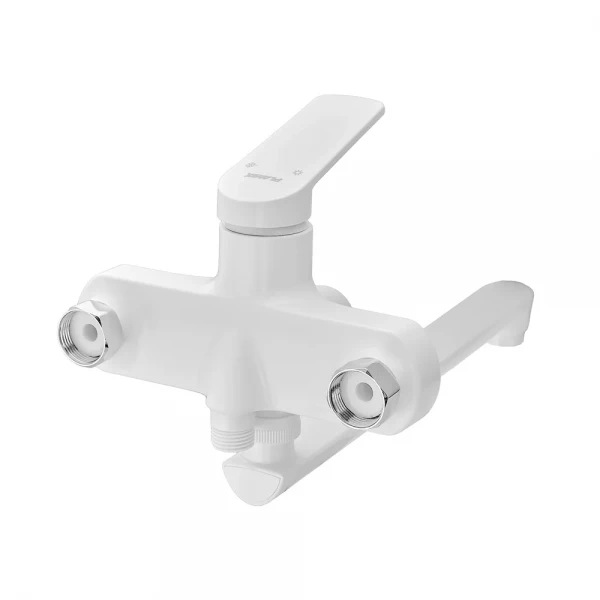 Змішувач для ванни Plamix Lucas-006 EURO SET пластиковий білий з довгим поворотним виливом та душовим набором (PM0709)