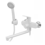 Змішувач для ванни Plamix Lucas-006 EURO SET пластиковий білий з довгим поворотним виливом та душовим набором (PM0709)